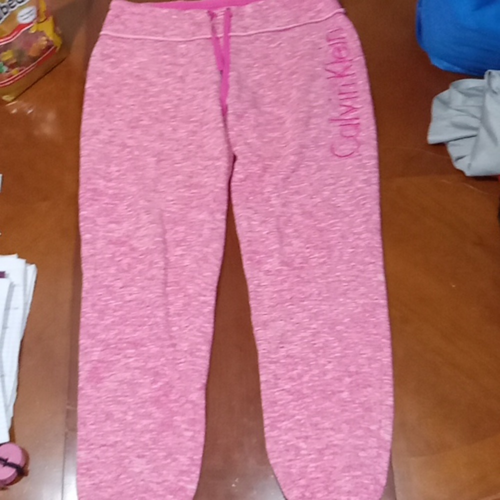 Calvin Klein Women's Pink Elastic Logo Cuff Joggers (SMALL)